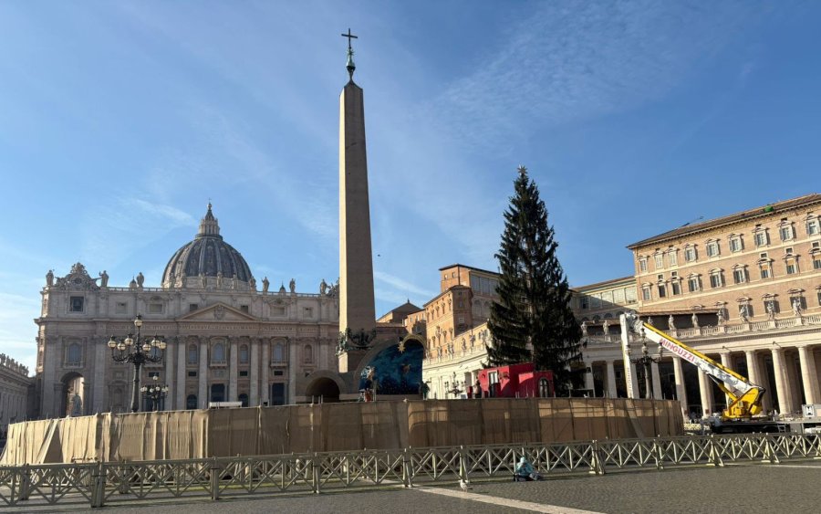 El abeto y el nacimiento est&aacute;n listos para la inauguraci&oacute;n en la plaza de San Pedro .
