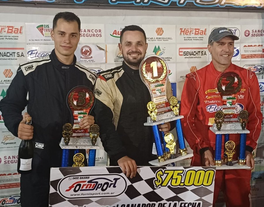 El podio, con Emanuel Martino (3&deg;), Agust&iacute;n Bonomo (1&deg;) y Mariano Garc&iacute;a (2&deg;),