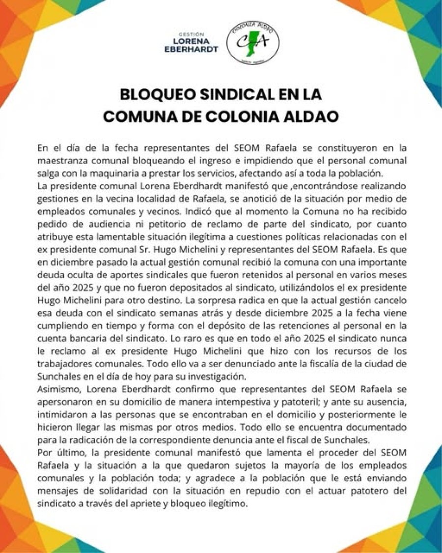 La aclaraci&oacute;n difundida por la Comuna.