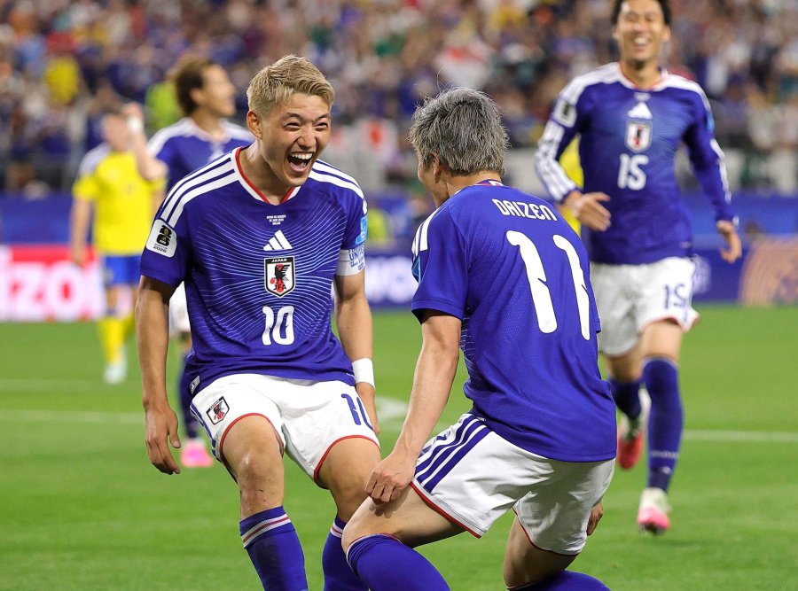 El japon&eacute;s Daizen Maeda festeja su gol ante Suecia en Dallas.