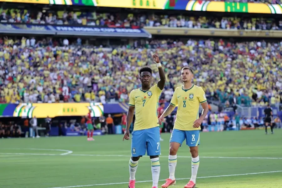 Vinicius celebra su gol ante Marruecos, en el debut de Brasil en el Mundial.