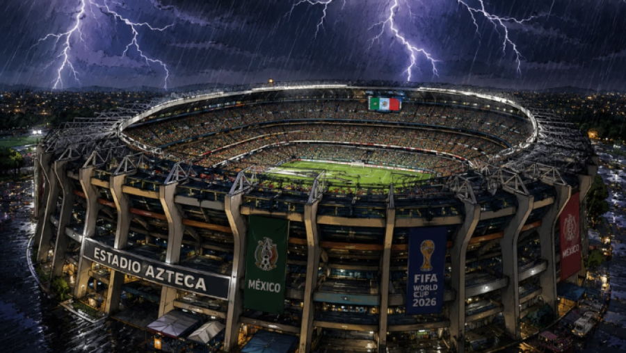 Tormenta el&eacute;ctrica en el estadio Azteca.