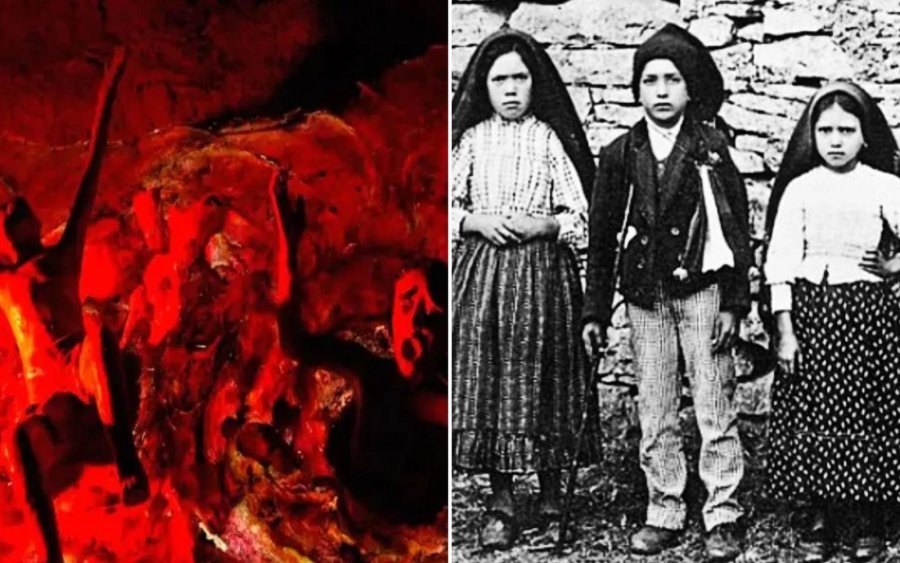 Imagen referencial dell infierno y retrato de los tres pastorcitos.