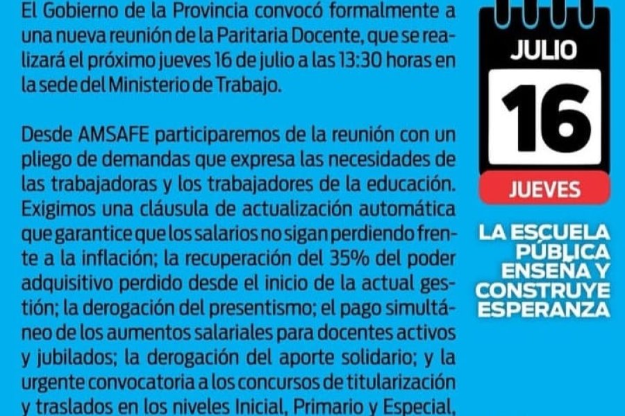 Paritarias 2026: el gobierno santafesino convoc&oacute; a los gremios docentes y estatales para este jueves